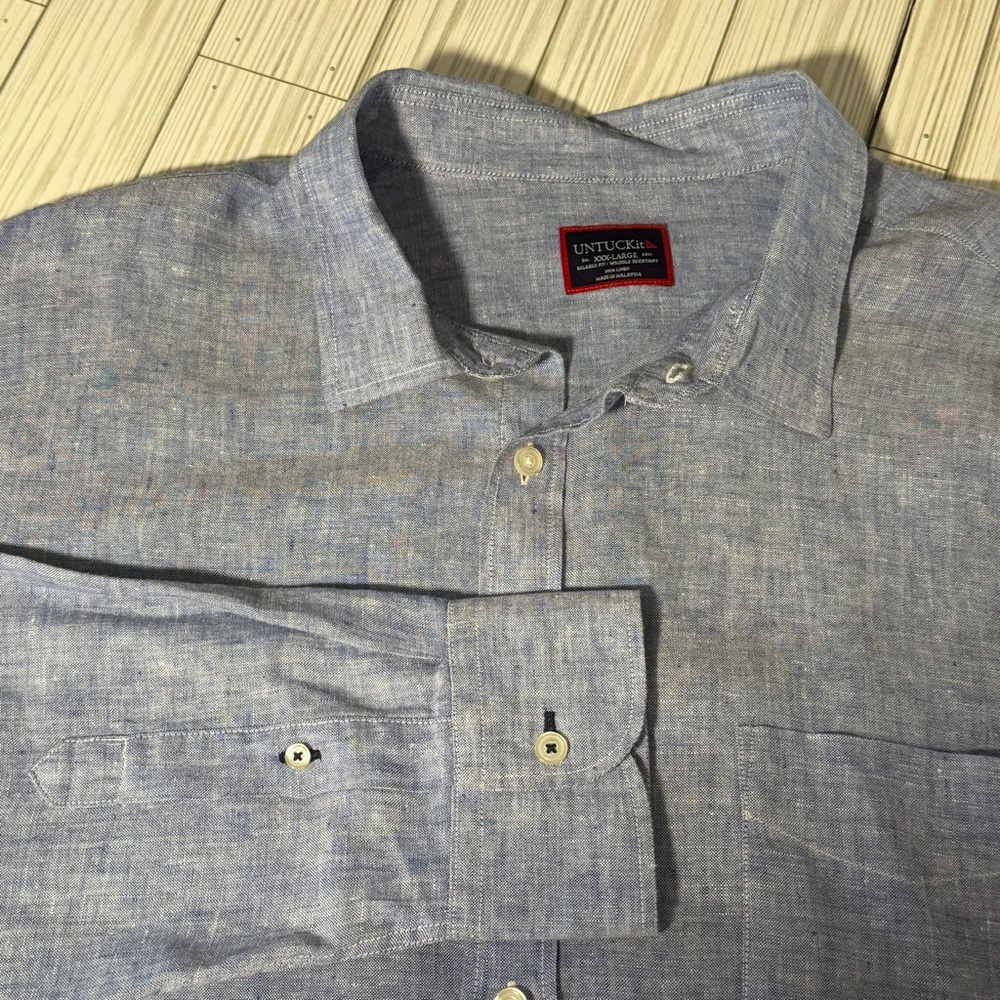 UNTUCKit XXXL 3XL Blue Linen Button Down Shirt Relaxed Fit